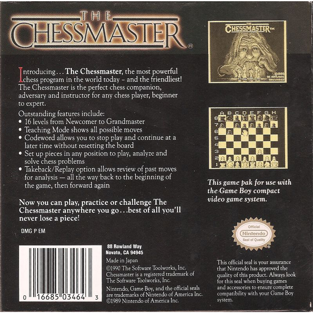 The Chessmaster Nintendo Game Boy Outlaws 8 Bit And Beyond